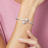 Bellezza Bronze Silvertone Hinged CZ Snake Bangle 6-1/4"